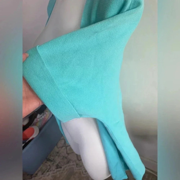 Talbots short sleeve open front cardigan duster Turquoise Blue Pockets LP 0059 - Picture 4 of 10
